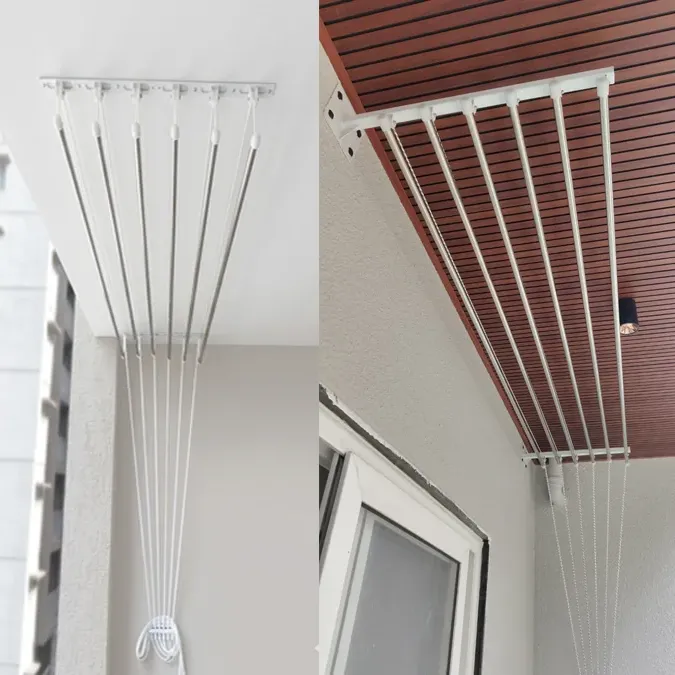 Two six-rod pulley ceiling cloth hangers fixed under balcony ceilings